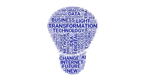 Transformation idea lamp word cloud blue text 4K seamless loop Stock Footage 160544305