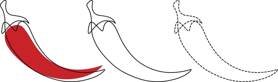 Transformation sequence of a chili pepper into a dotted line pattern Vector 스톡 일러스트