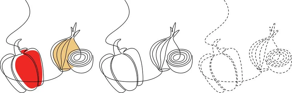 Transformations and cross-sections of common fruits and vegetables through .. Stock Illustration