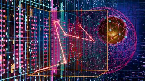 Transformer Architecture: Dynamic Summation of Embedding Vectors in Action. 3D Stock Illustration