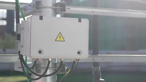Transformer box marked with high voltage warning sticker 動画素材 309757402