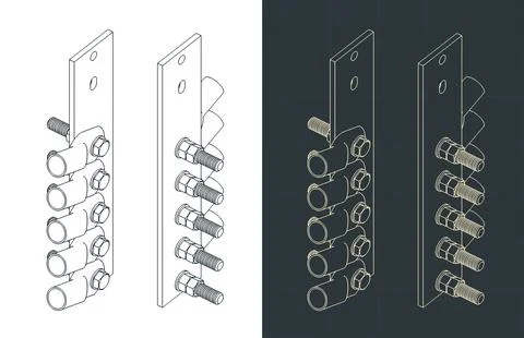 Transformer cable lug connecting to transformer terminals isometric drawings Stock Illustration