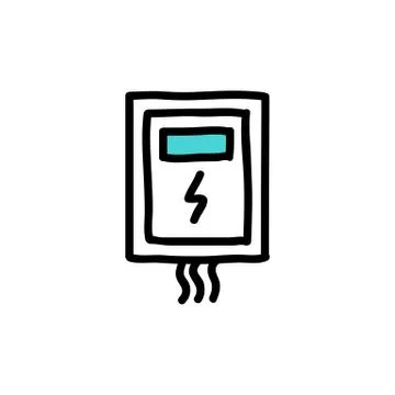 Transformer electrical box doodle icon, vector color illustration Stock Illustration