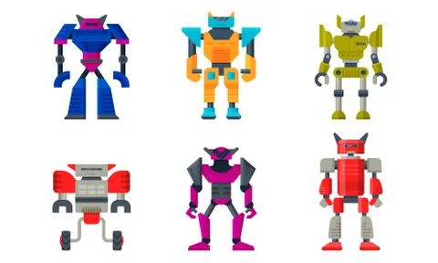 Transformer Robot Figures Isolated on White Background Vector Set Stock Illustration