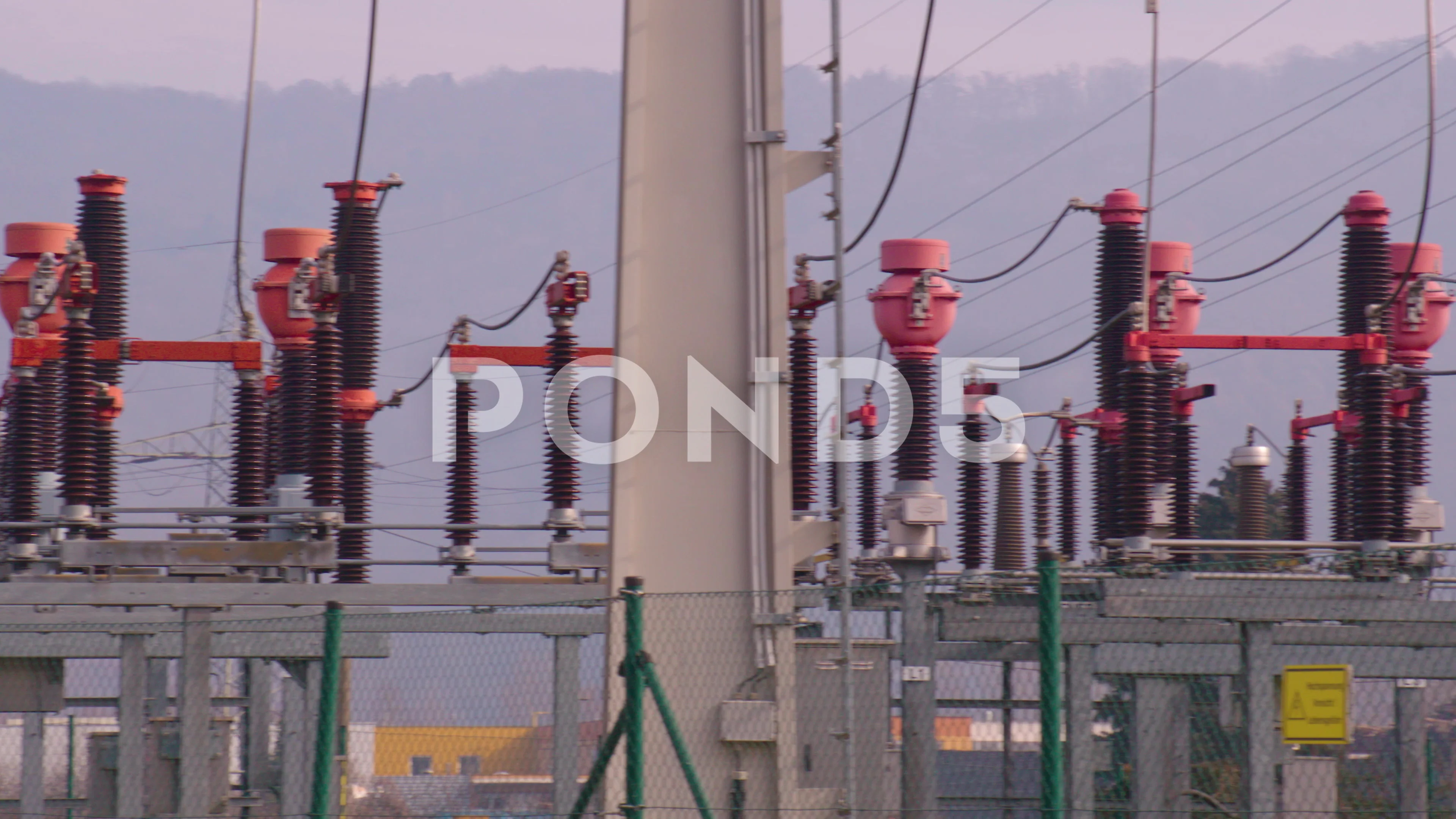 transformers in a row at substation at power plant