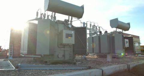 The transformers of the wind power station, construction site, 4k Stock Footage 133558647