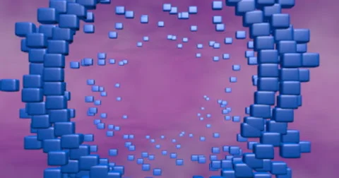 Transforming cubes, spheres forming circular dispersal patterns: Motion Graphics Stock-Footage 65418317