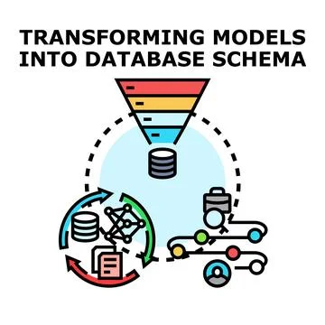 Transforming data models into database schema concept Stock Illustration