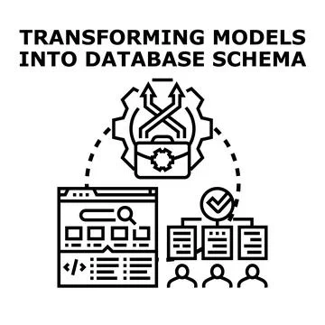 Transforming data models into database schema concept Stockillustratie