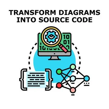 Transforming diagrams into source code development process 스톡 일러스트