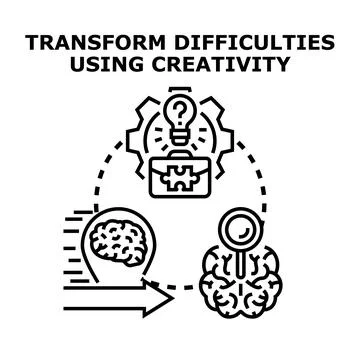 Transforming difficulties using creative ideas and problem solving Stockillustratie
