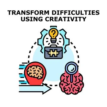 Transforming difficulties using creative ideas and problem solving Stockillustratie