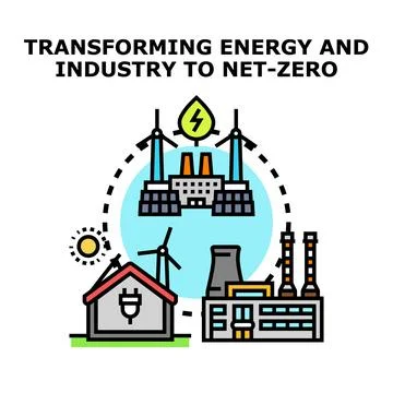 Transforming energy industry to net zero economy transition Stock Illustration