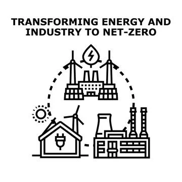 Transforming energy industry to net zero economy transition Stock Illustration