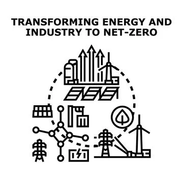 Transforming energy industry to net zero emissions concept Stock Illustration