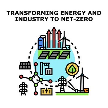 Transforming energy industry to net zero emissions concept Stock Illustration