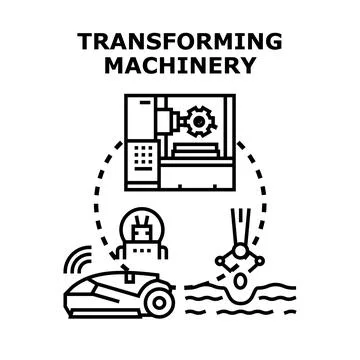 Transforming machinery concept of future manufacturing process Stock Illustration
