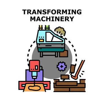 Transforming machinery processing broken materials concept Stock Illustration