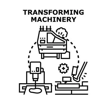 Transforming machinery processing broken materials concept Stock Illustration