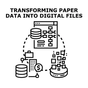 Transforming paper information into digital files concept vector Stock Illustration