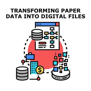 Transforming paper information into digital files concept vector Stock Illustration