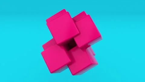 Transforming simple cube shape in complex construction, computer generated. 3d Ilustración de archivo