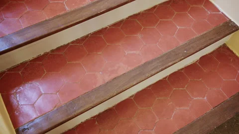 Transforming space with retro ceramic floor tiles in unique patterns Stock Footage 321536064