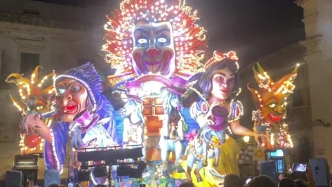 Transforming Summer Carnival Float With Snow White And Clown Stock Footage 342253367