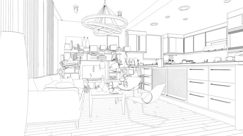 Transforming a wireframe home into an office Stock Footage 139126145