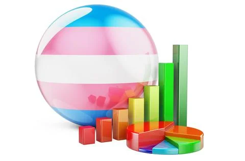 Transgender flag with growth bar graph and pie chart. 3D rendering Stock Illustration