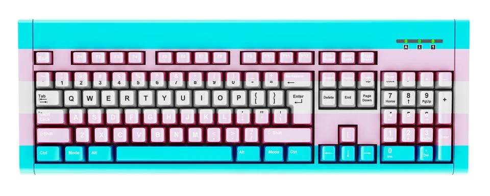Transgender flag painted on computer keyboard. 3D rendering Stockillustratie
