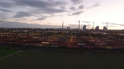 Transhipment Point Flyover at Evening  Stock Footage 145072973