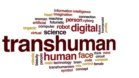 Transhuman animated word cloud, text design animation. Stock Footage