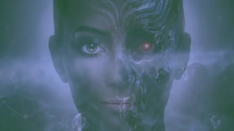 Transhuman face of future technology Stock Footage 171126924
