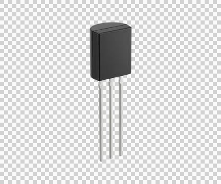 Transistor component with three pins on transparent background for modern e.. Photos