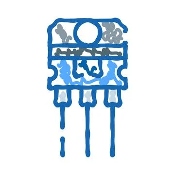 Transistor electronic component doodle sketch icon concept Stock Illustration