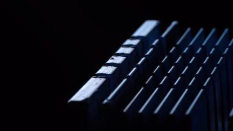 Transistor, processor cooler, detail in rotation. Closeup, selective focus. Stock Footage 99235037