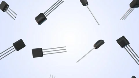 Transistors Falling on a Light Blue Background. Electronic Components 3D. 4K Stock Footage 297741490