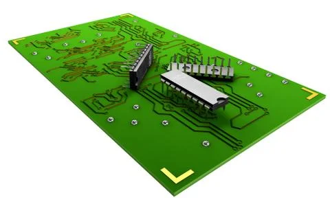 Transistors on the green plate on a white background Stock Illustration