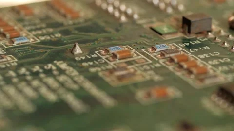 Transistors on an integrated circuit close-up Stock Footage 283780027