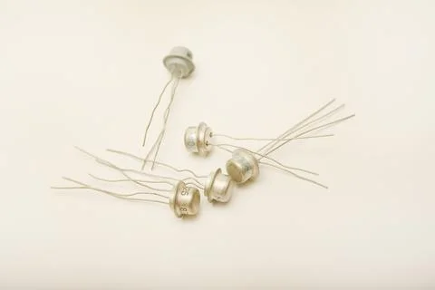 Transistors in a metal case. Semiconductor elements. Stock Photos