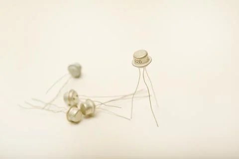 Transistors in a metal case. Semiconductor elements. Stock Photos