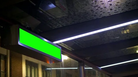 Transit Digital Sign Board, Green Chroma Key Information Panel Transit Shelter Stock Footage 84925620