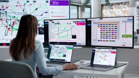 Transit Planner Uses Software On Laptop Stock Footage 347904906