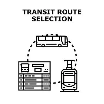 Transit route selection choosing public transportation concept Stock Illustration