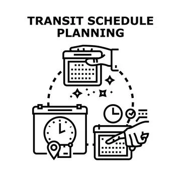 Transit schedule planning concept with calendars and clock Stock Illustration