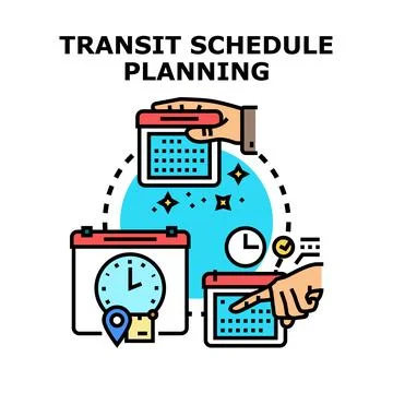 Transit schedule planning concept with calendars and clock Stock Illustration