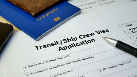 Transit Ship Crew Visa document with passport, apply and permission for Video stock 90843514