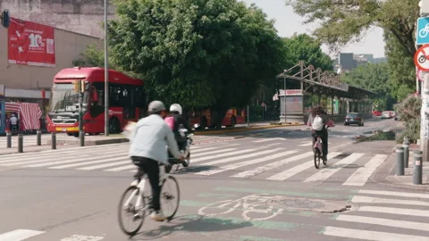 Transit at traffic intersection, Mexico City, Mexico - July 9, 2026 Stock Footage 341901821