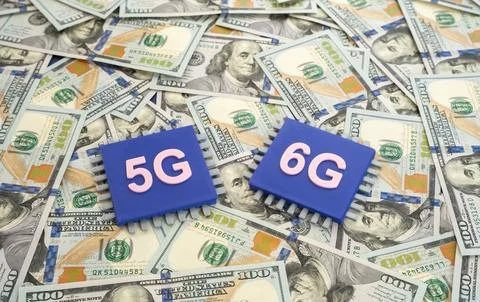 Transition from 5G to 6G technology. Implementation of digital communication  Foto stock